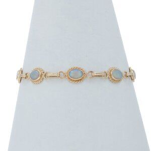 Yellow Gold Australian Opal Link Bracelet 7 1/4" - 14k Oval Cabochon 2.45ctw